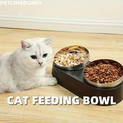 Raised Dog Cat Food Bowl 304 Stainless Steel, Elevated Pet Food And Water Bowl Dishes, Elevated Cat Bowls, Non-Slip Tilted Cat Bowl No Spill