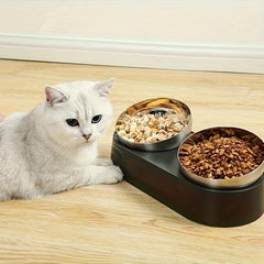 Raised Dog Cat Food Bowl 304 Stainless Steel, Elevated Pet Food And Water Bowl Dishes, Elevated Cat Bowls, Non-Slip Tilted Cat Bowl No Spill