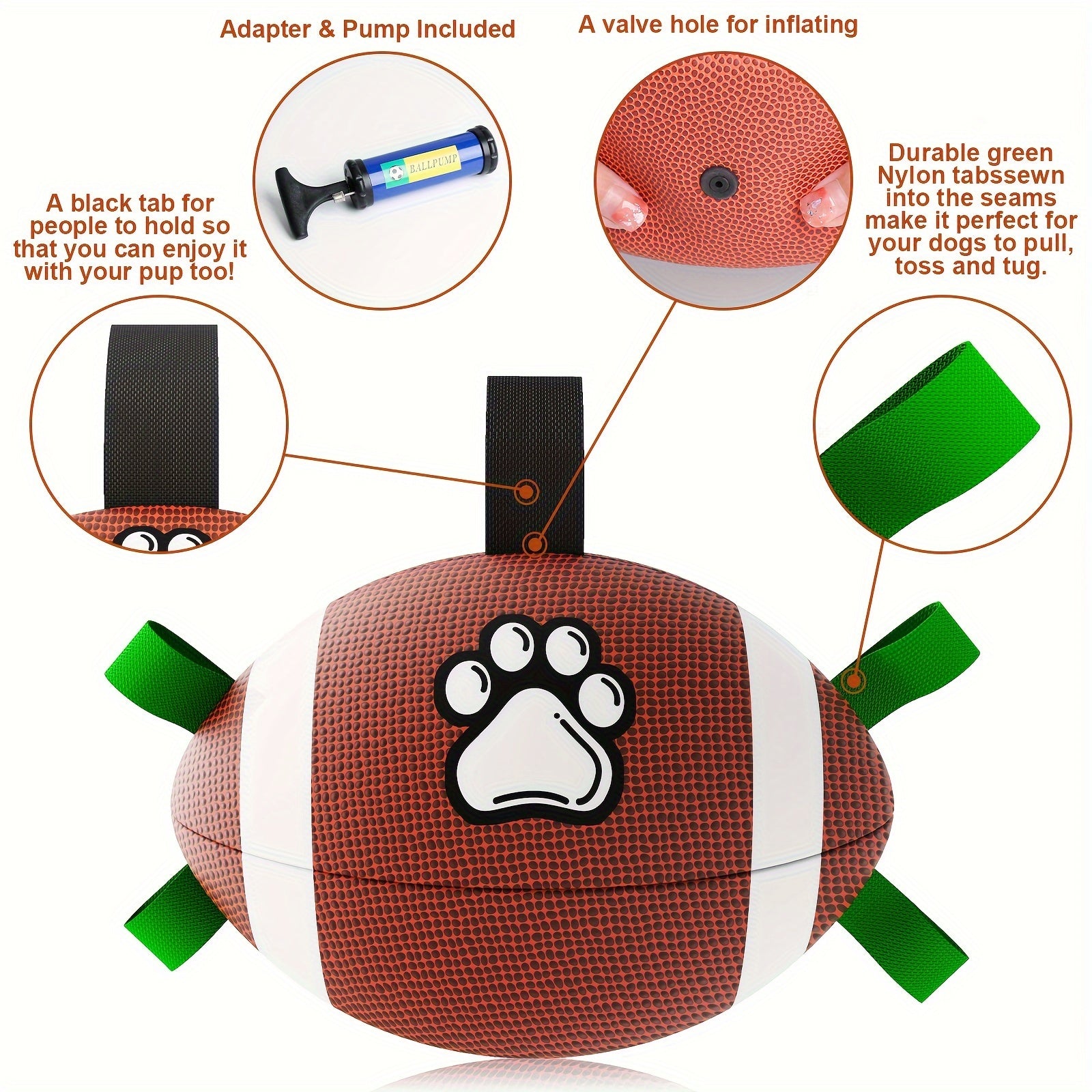 Durable Rugby Ball Design Pet Toy With Straps, Dog Chewing Ball Toy For Training Playing Teeth Cleaning, Interactive Fetch Pet Toy For Small Medium Large Dogs